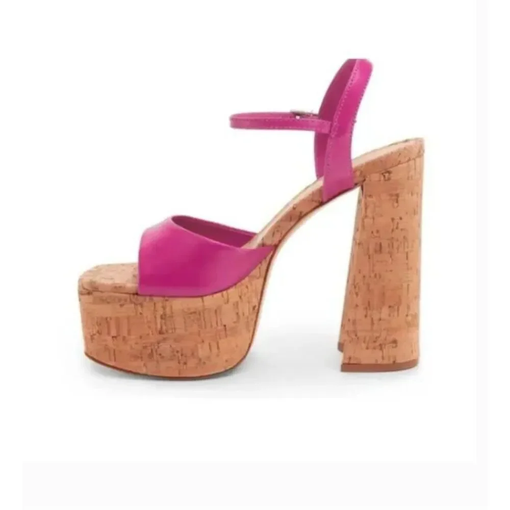 Schutz Glayce Nappa Leather Platform Cork Sandals - Size 10.5